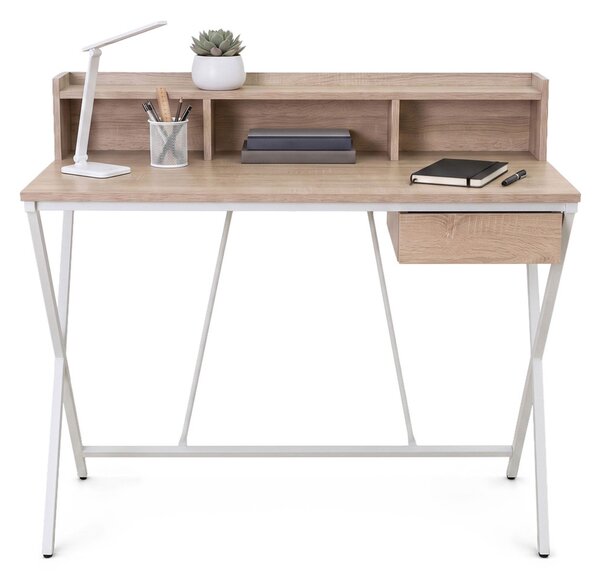 AKORD Furniture Factory FLEXO Ipari Számítógépasztal Sonoma Tölgy Fehér Lábakkal