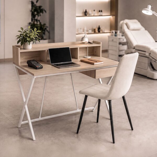 AKORD Furniture Factory FLEXO Ipari Számítógépasztal Sonoma Tölgy Fehér Lábakkal