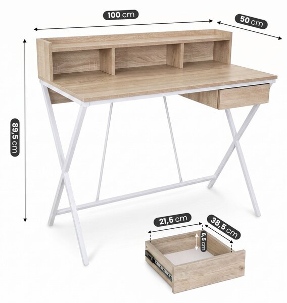 AKORD Furniture Factory FLEXO Ipari Számítógépasztal Sonoma Tölgy Fehér Lábakkal
