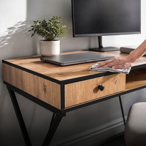 AKORD Furniture Factory CROSSLINE Ipari Számítógépasztal Craft Tölgy Fekete Lábakkal