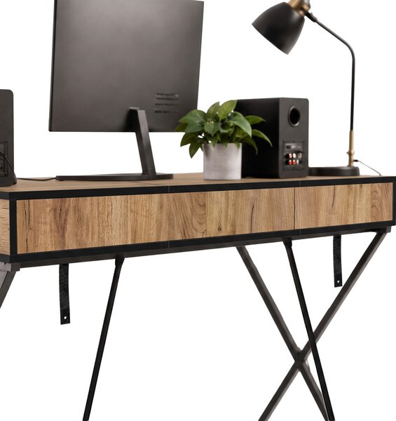 AKORD Furniture Factory CROSSLINE Ipari Számítógépasztal Craft Tölgy Fekete Lábakkal