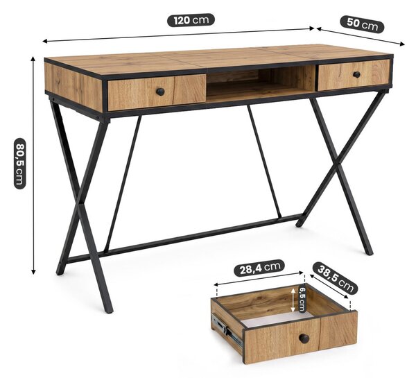 AKORD Furniture Factory CROSSLINE Ipari Számítógépasztal Craft Tölgy Fekete Lábakkal