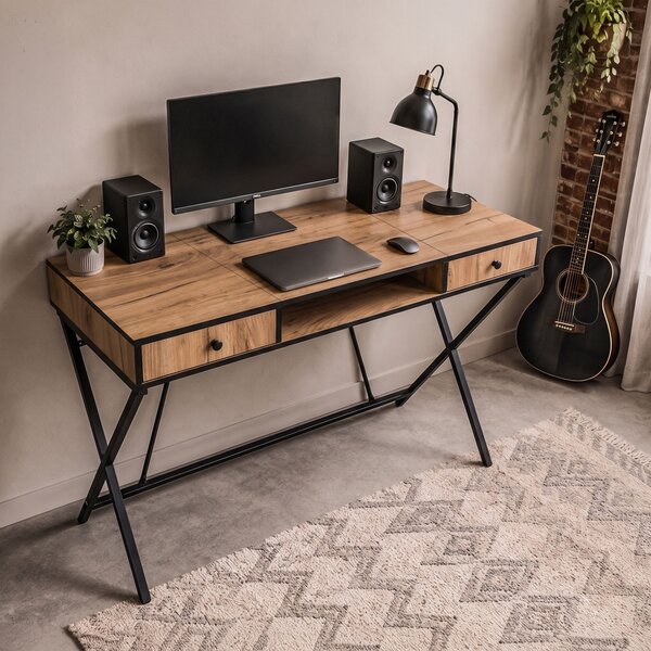 AKORD Furniture Factory CROSSLINE Ipari Számítógépasztal Craft Tölgy Fekete Lábakkal