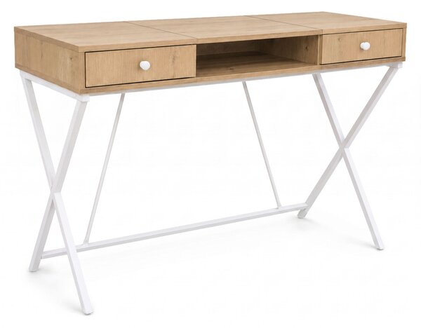AKORD Furniture Factory Crossline Ipari Számítógépes Íróasztal Artisan Tölgy Fehér Lábakkal 2 Fiókkal
