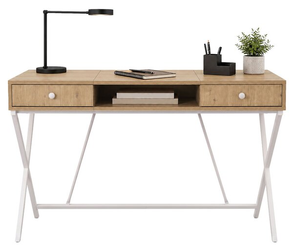 AKORD Furniture Factory Crossline Ipari Számítógépes Íróasztal Artisan Tölgy Fehér Lábakkal 2 Fiókkal