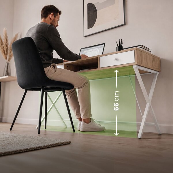 AKORD Furniture Factory Crossline Ipari Számítógépasztal Sonoma Tölgy Fehér Lábakkal 2 Fiókkal és 1 Polccal