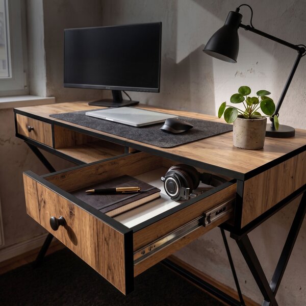 AKORD Furniture Factory CROSSLINE Ipari Számítógépasztal Craft Tölgy Fekete Lábakkal
