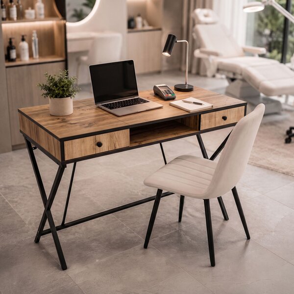 AKORD Furniture Factory CROSSLINE Ipari Számítógépasztal Craft Tölgy Fekete Lábakkal