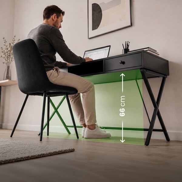 AKORD Furniture Factory Crossline Ipari Számítógépasztal Fekete 2 Fiókkal és 1 Polccal