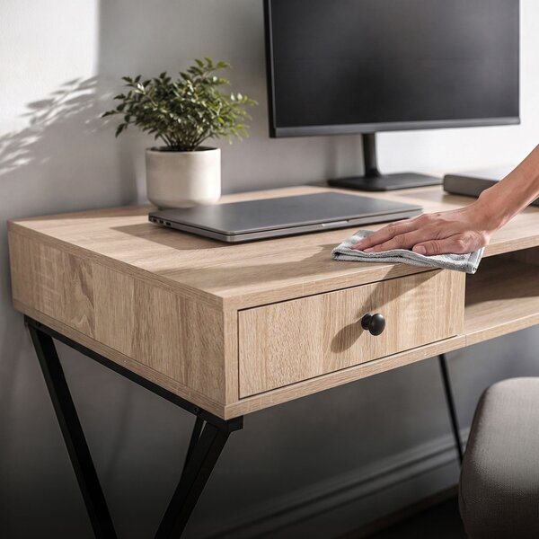 AKORD Furniture Factory CROSSLINE Ipari Számítógépasztal Sonoma Tölgy Fekete Lábakkal 2 Fiókkal