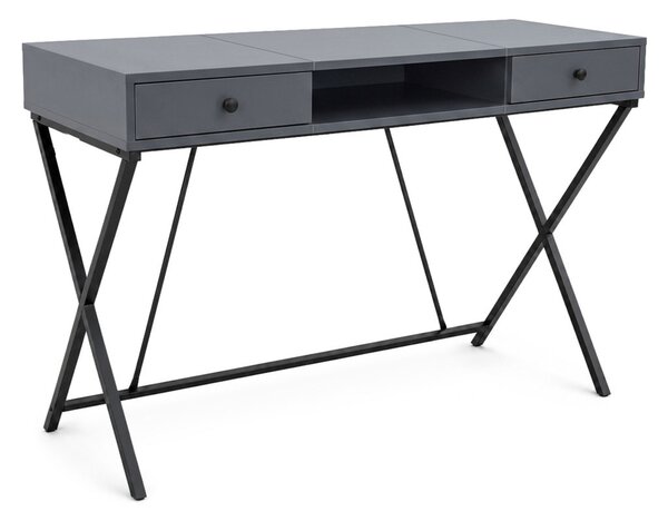 AKORD Furniture Factory Crossline Ipari Számítógépasztal Grafit 120 cm 2 Fiókkal és 1 Polccal Fekete Lábakkal