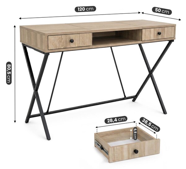 AKORD Furniture Factory CROSSLINE Ipari Számítógépasztal Sonoma Tölgy Fekete Lábakkal 2 Fiókkal