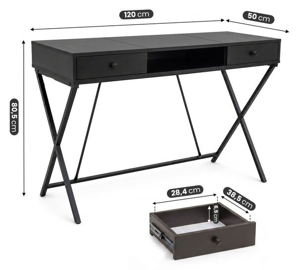 AKORD Furniture Factory Crossline Ipari Számítógépasztal Fekete 2 Fiókkal és 1 Polccal