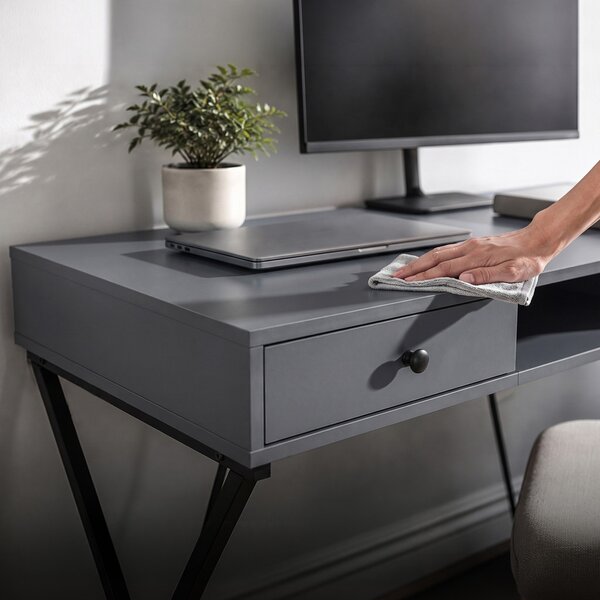 AKORD Furniture Factory Crossline Ipari Számítógépasztal Grafit 120 cm 2 Fiókkal és 1 Polccal Fekete Lábakkal