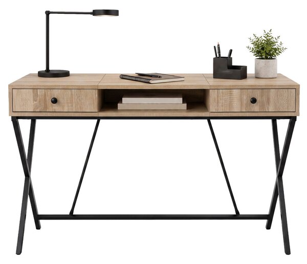 AKORD Furniture Factory CROSSLINE Ipari Számítógépasztal Sonoma Tölgy Fekete Lábakkal 2 Fiókkal