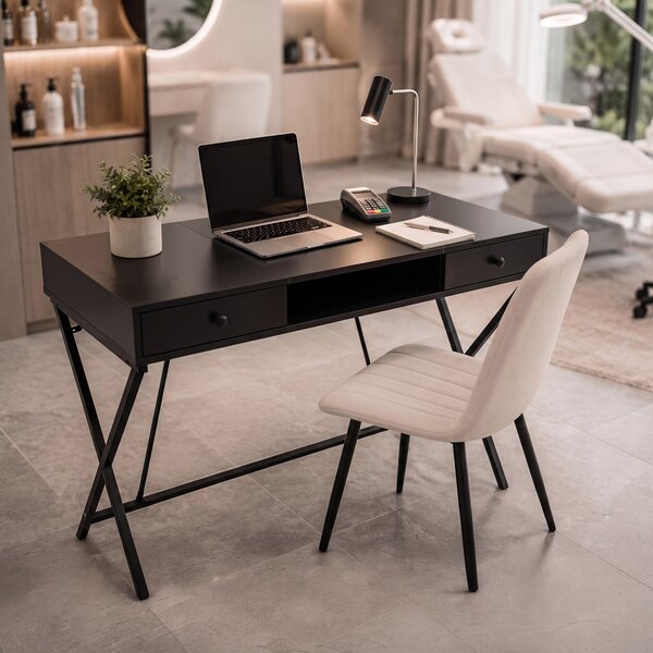 AKORD Furniture Factory Crossline Ipari Számítógépasztal Fekete 2 Fiókkal és 1 Polccal
