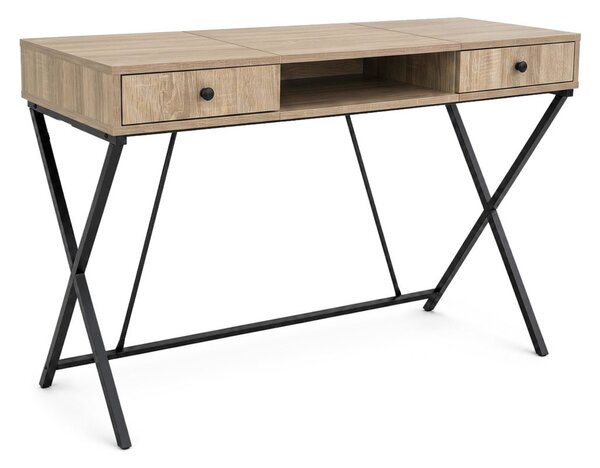 AKORD Furniture Factory CROSSLINE Ipari Számítógépasztal Sonoma Tölgy Fekete Lábakkal 2 Fiókkal