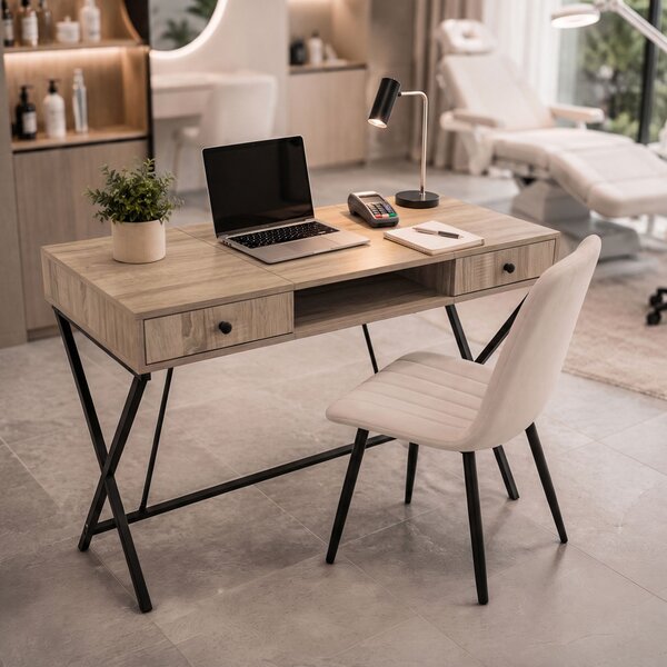 AKORD Furniture Factory CROSSLINE Ipari Számítógépasztal Sonoma Tölgy Fekete Lábakkal 2 Fiókkal
