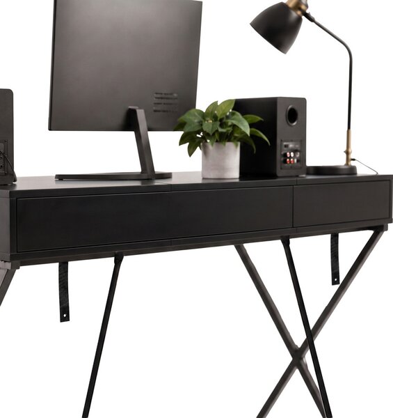 AKORD Furniture Factory Crossline Ipari Számítógépasztal Fekete 2 Fiókkal és 1 Polccal