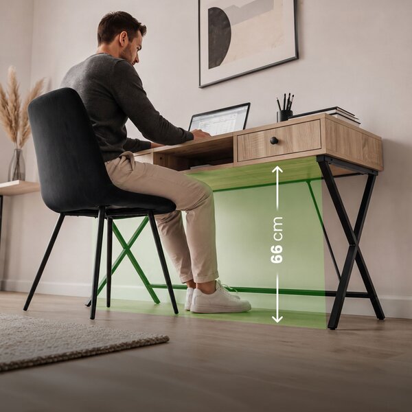 AKORD Furniture Factory CROSSLINE Ipari Számítógépasztal Sonoma Tölgy Fekete Lábakkal 2 Fiókkal