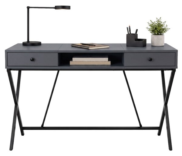 AKORD Furniture Factory Crossline Ipari Számítógépasztal Grafit 120 cm 2 Fiókkal és 1 Polccal Fekete Lábakkal