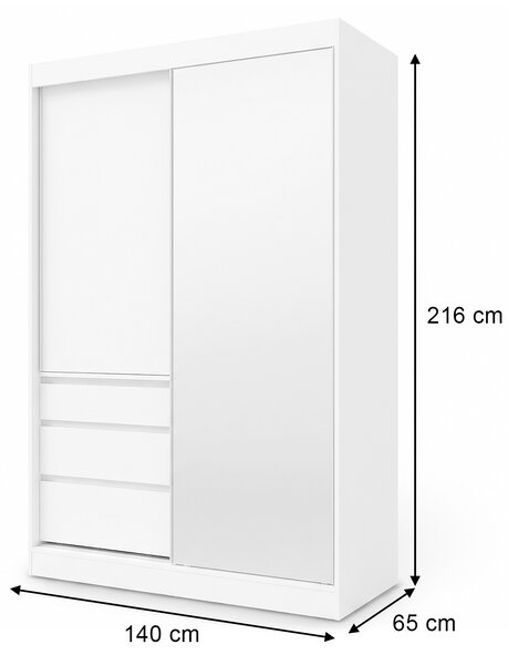 HAITI kétajtós gardróbszekrény 140x216x65 - fehér