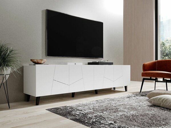 TV-állvány Charlotte 181, Közepes sűrűségű farostlemez, Laminált forgácslap, 53x201x42cm, Fekete, Fehér