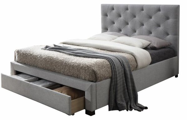 Modern ágy ágyneműtartóval, szürke anyag, SANTOLA 160x200