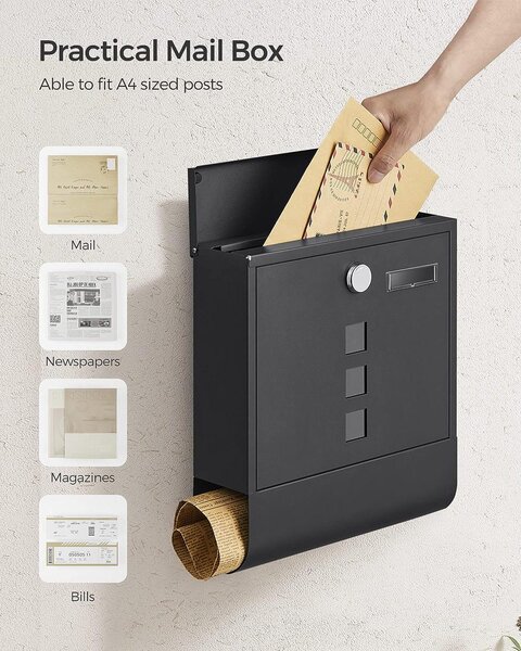 Modern postaláda újságtartóval- fekete