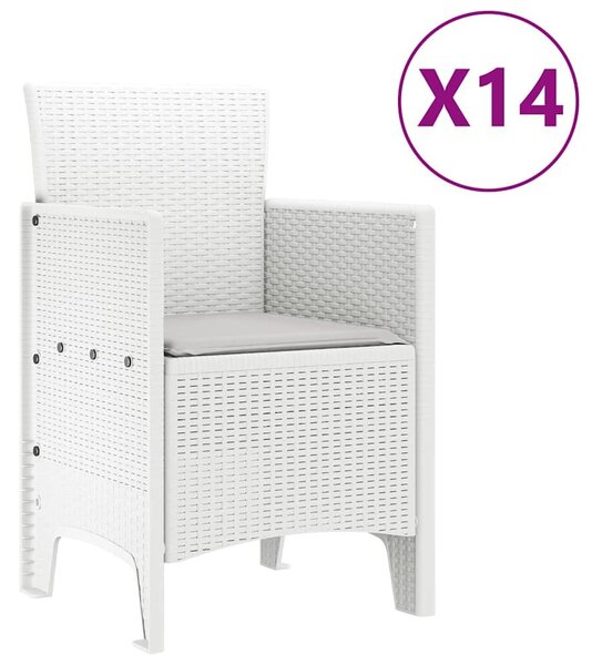 VidaXL 15 darabos kerti étkező szett párnákkal Fehér poli rattan