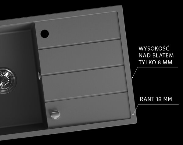 Laveo Wolin, 1 rekeszes gránit mosogató 780x480x185 mm, szürke, LAV-SPW_511T