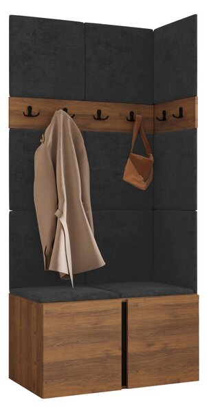 Előszoba garnitúra Pinis I, 186x84x46cm, Dió, Kárpit, Laminált forgácslap