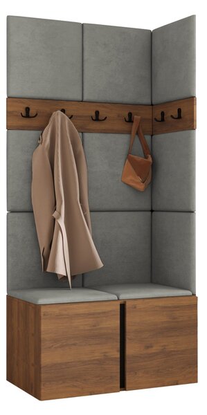 Előszoba garnitúra Pinis I, 186x84x46cm, Dió, Kárpit, Laminált forgácslap