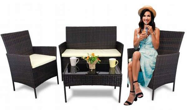 GardenLine 4 személyes rattan kerti Ülőgarnitúra - Barna, Krém