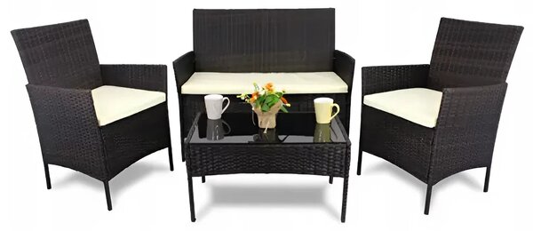 GardenLine 4 személyes rattan kerti Ülőgarnitúra - Barna, Krém