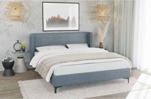 Kék kárpitozott egyszemélyes ágy ágyráccsal 90x200 cm Basti – Ropez