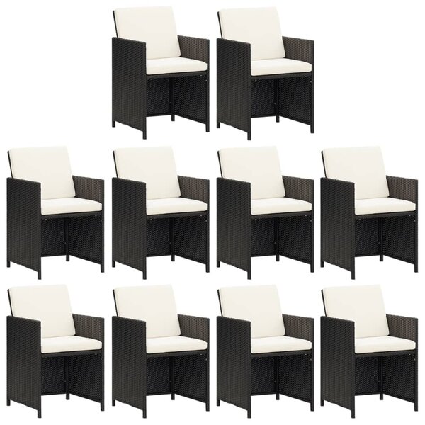 11 részes fekete polyrattan kerti étkezőgarnitúra párnákkal