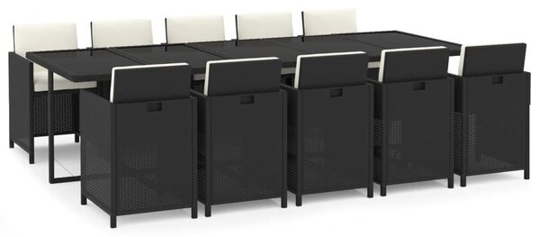 11 részes fekete polyrattan kerti étkezőgarnitúra párnákkal