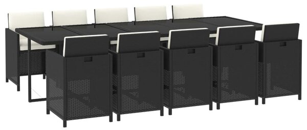 11 részes fekete polyrattan kerti étkezőgarnitúra párnákkal