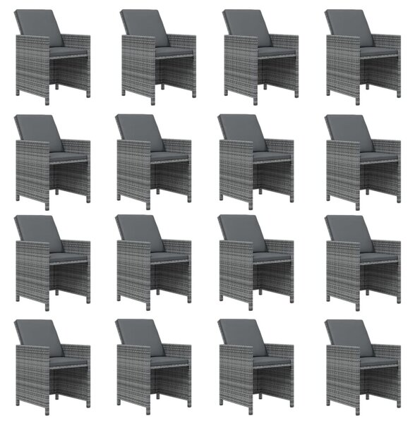 17 részes szürke polyrattan kerti étkezőgarnitúra párnákkal