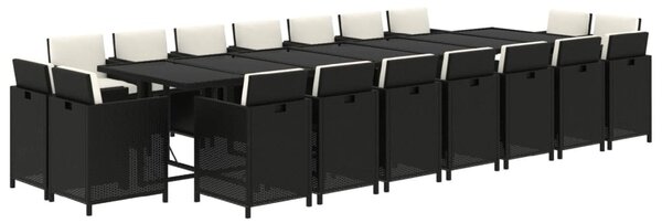 19 részes fekete polyrattan kerti étkezőgarnitúra párnákkal
