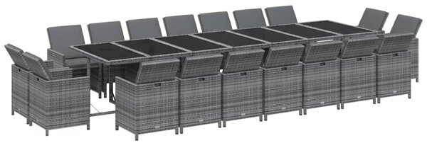 19 részes szürke polyrattan kerti étkezőgarnitúra párnákkal