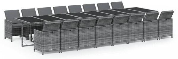 17 részes szürke polyrattan kerti étkezőgarnitúra párnával