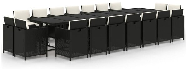 19 részes fekete polyrattan kerti étkezőgarnitúra párnákkal