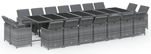 19 részes szürke polyrattan kerti étkezőgarnitúra párnákkal