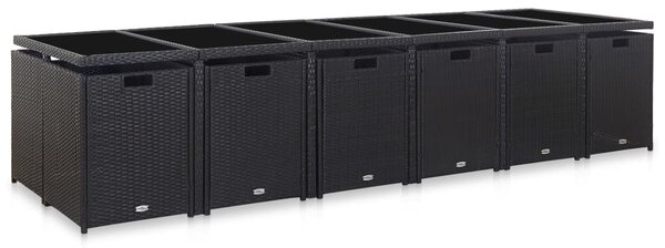 17 részes fekete polyrattan kültéri étkezőszett párnákkal