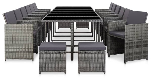 17 részes szürke polyrattan kültéri étkezőgarnitúra párnákkal