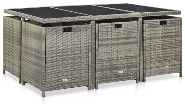 11 részes szürke polyrattan kültéri étkezőszett párnákkal