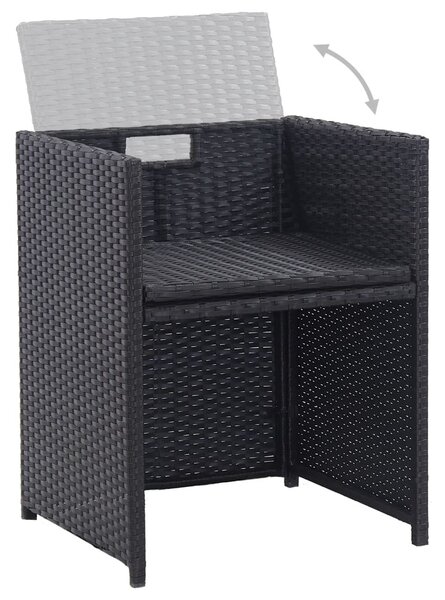 17 részes fekete polyrattan kültéri étkezőszett párnákkal