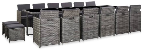 17 részes szürke polyrattan kültéri étkezőgarnitúra párnákkal